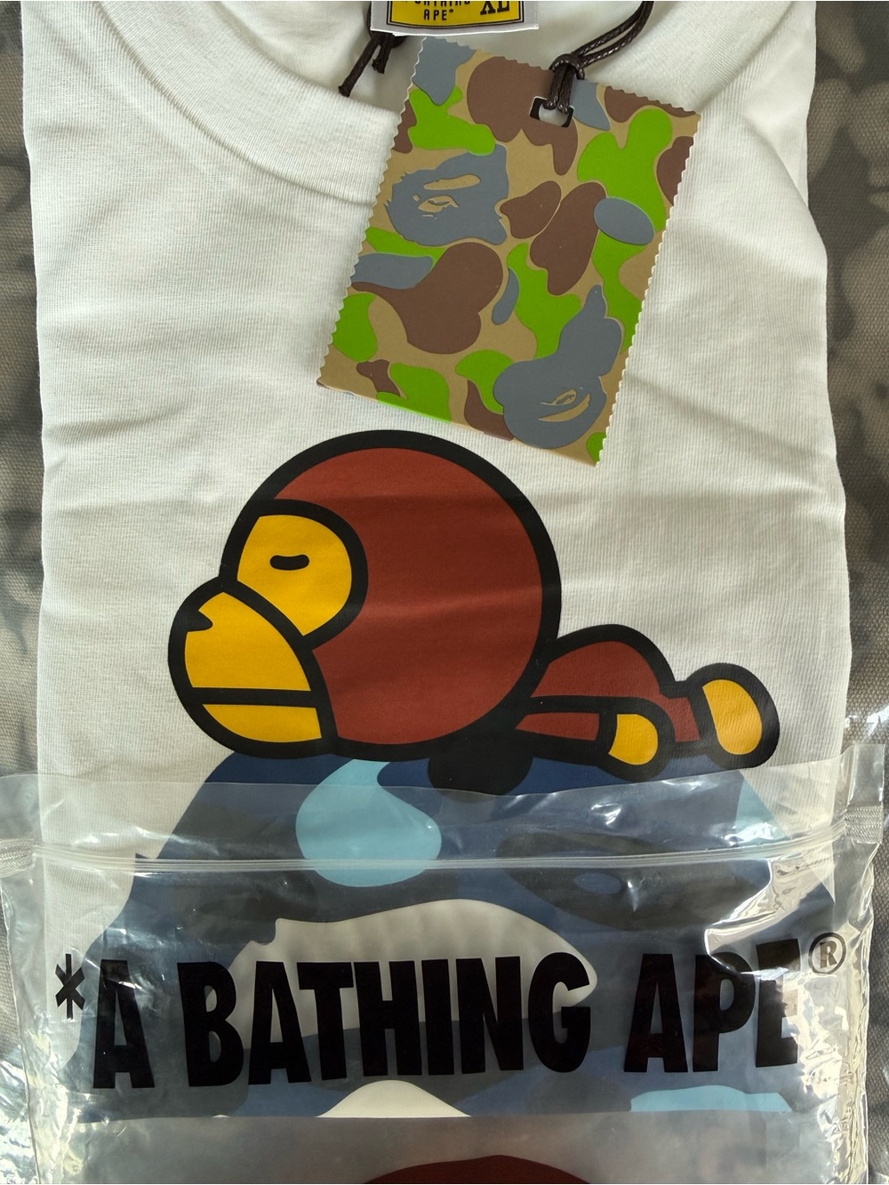 Bape White Tee with Brown & Yellow Ape Graphic